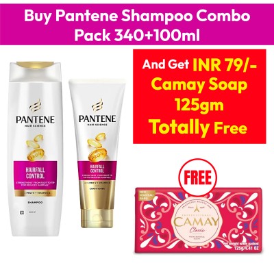 Pantene Shampoo Combo Pack 340+100ml + Camay Soap 125gm Free