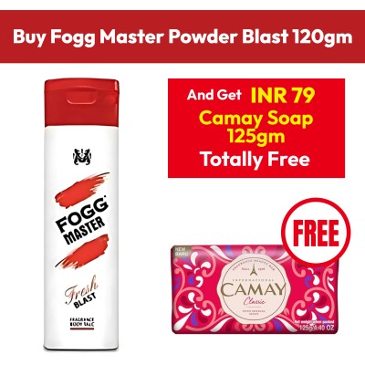 Fogg Master Powder Blast 120gm + Camay soap 125gm free