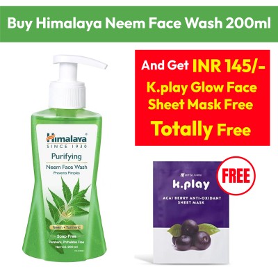 Himalaya Neem Face Wash 200ml + K.Play Glow Face Sheet Mask Free