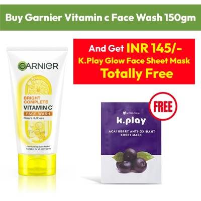 Garnier Vitamin c Face Wash 150gm + K.Play Glow Face Sheet Mask Free
