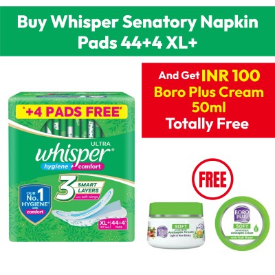 Whisper Senatory Napkin Pads 44+4 XL+ + Brillare Coconut Hair Oil 200ml